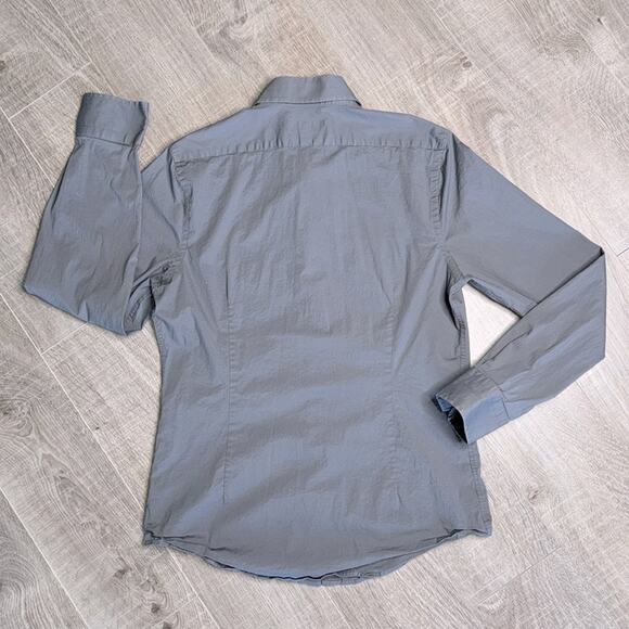 EXPRESS Gray Fitted Stretch Long Sleeve Button Front Dress Shirt Men’s - Picture 6 of 7